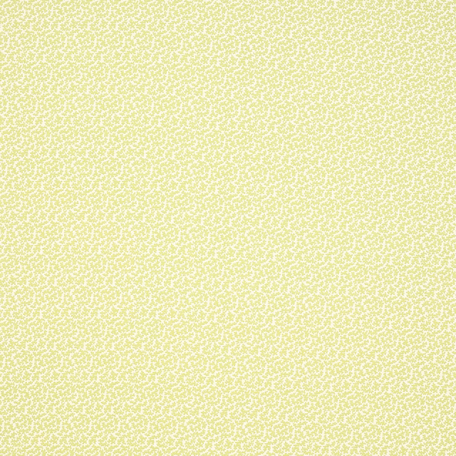 Pale yellow linen swatch with tiny allover leaf motif and fine speckled texture