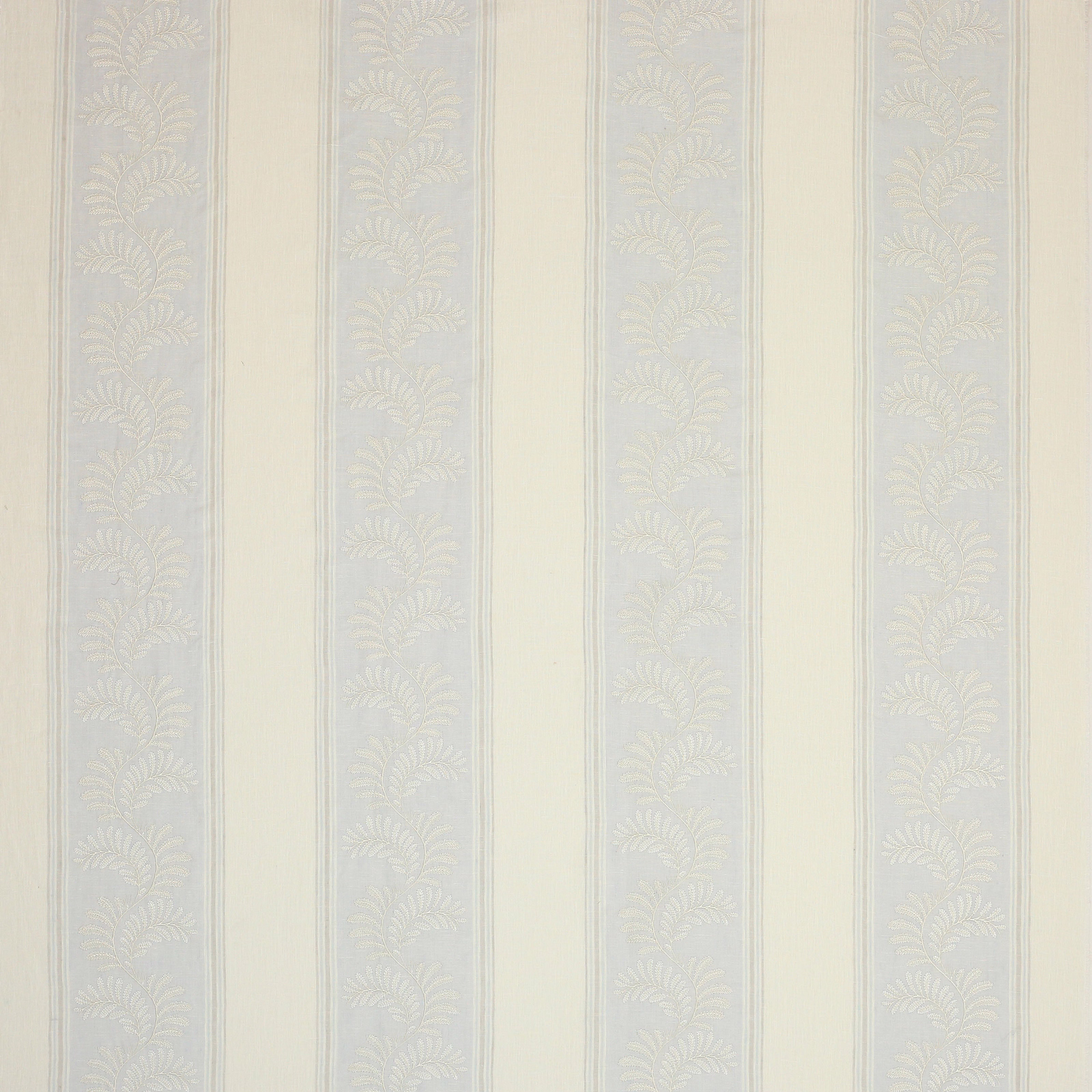 Pale silver and ivory striped fabric with a subtle leaf motif weave