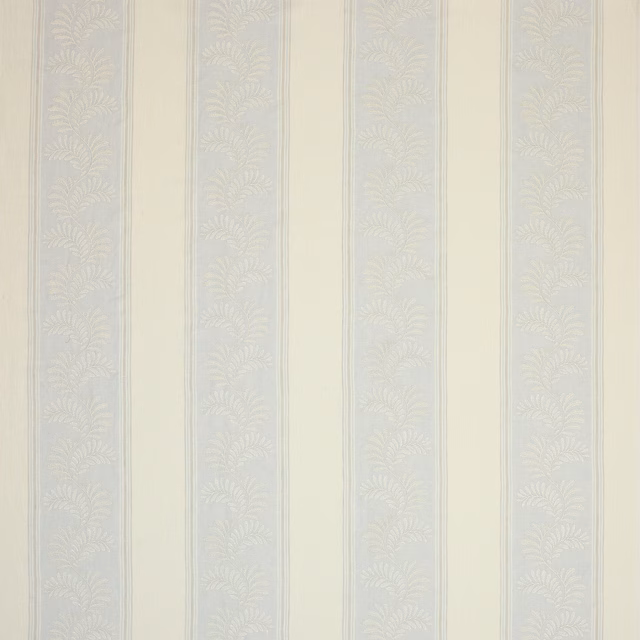 Pale silver and ivory striped fabric with a subtle leaf motif weave