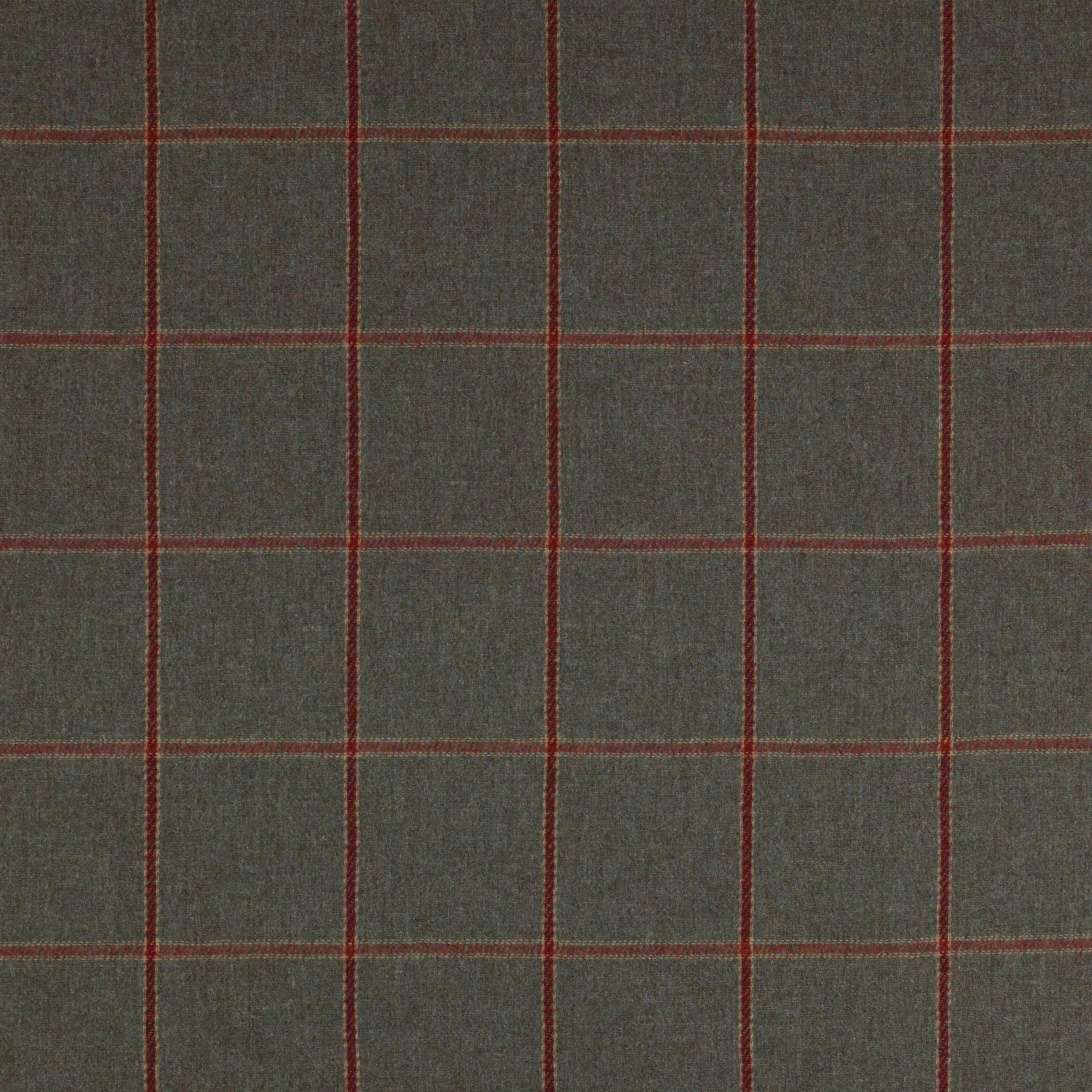 Muted aqua wool plaid with fine red checks on a soft woven ground
