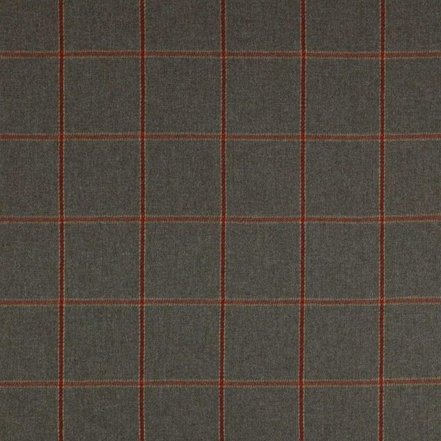 Muted aqua wool plaid with fine red checks on a soft woven ground