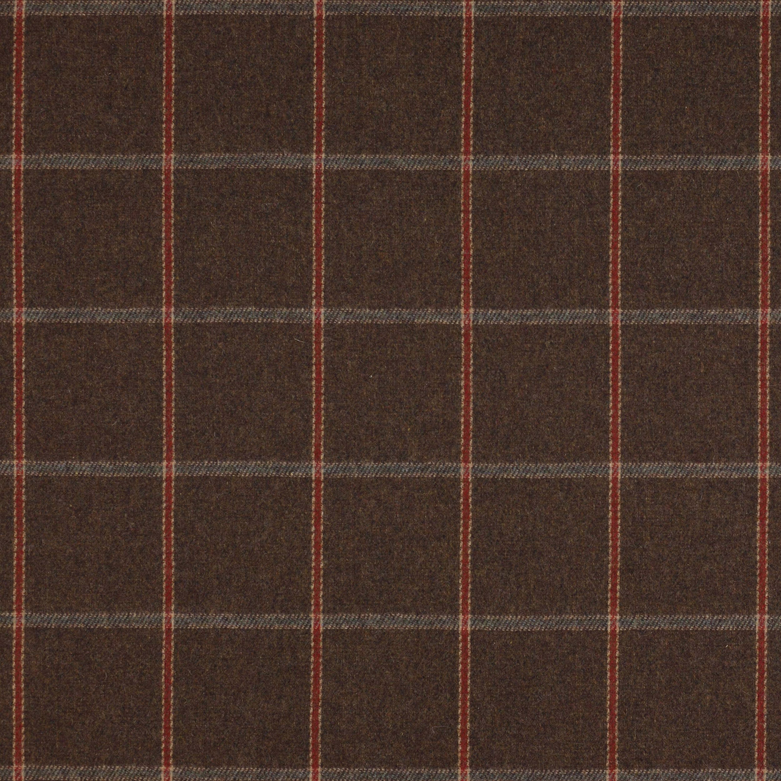 Dark charcoal wool plaid with fine red and grey checks