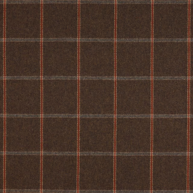 Dark charcoal wool plaid with fine red and grey checks