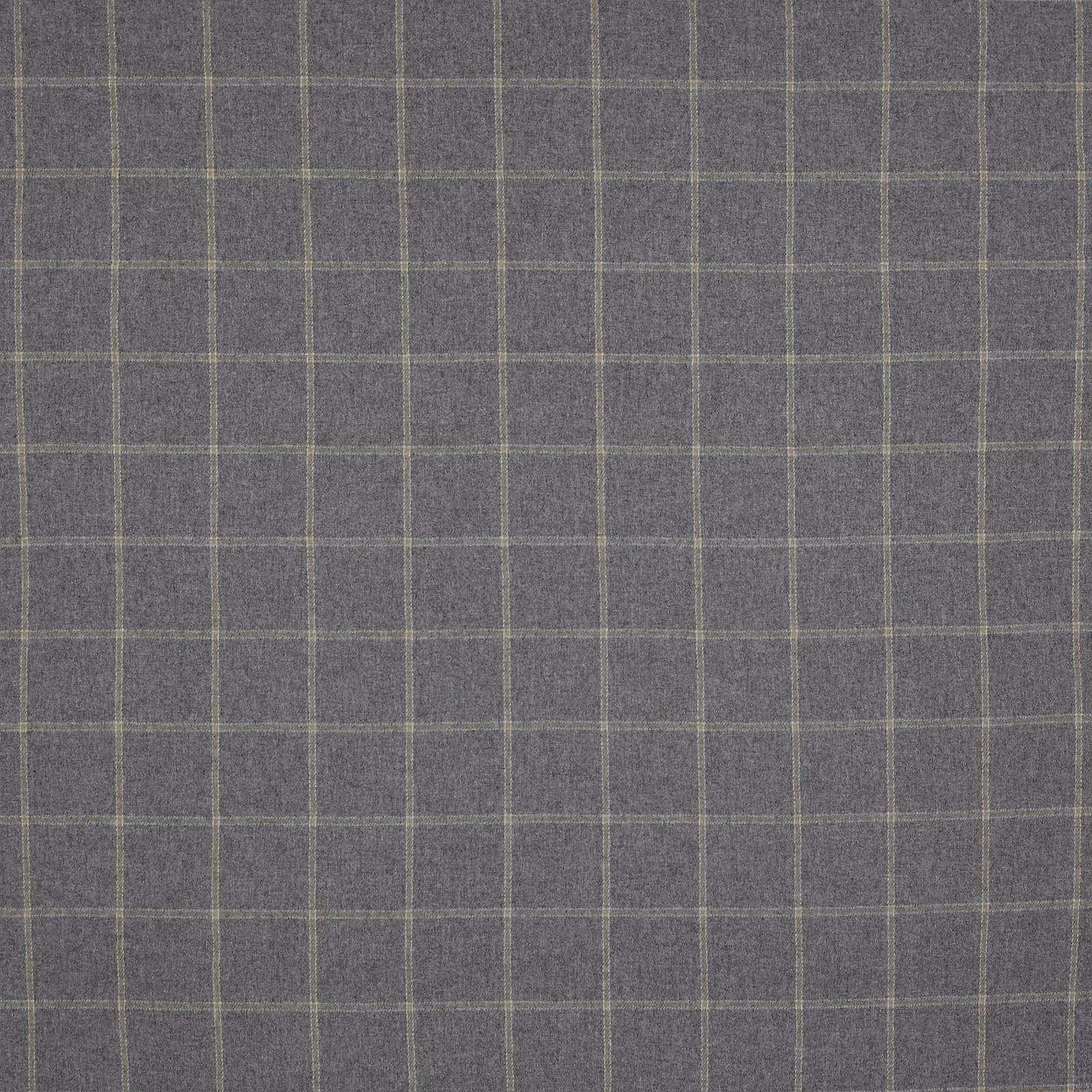 Grey wool plaid swatch with fine pale grid on a soft heather ground