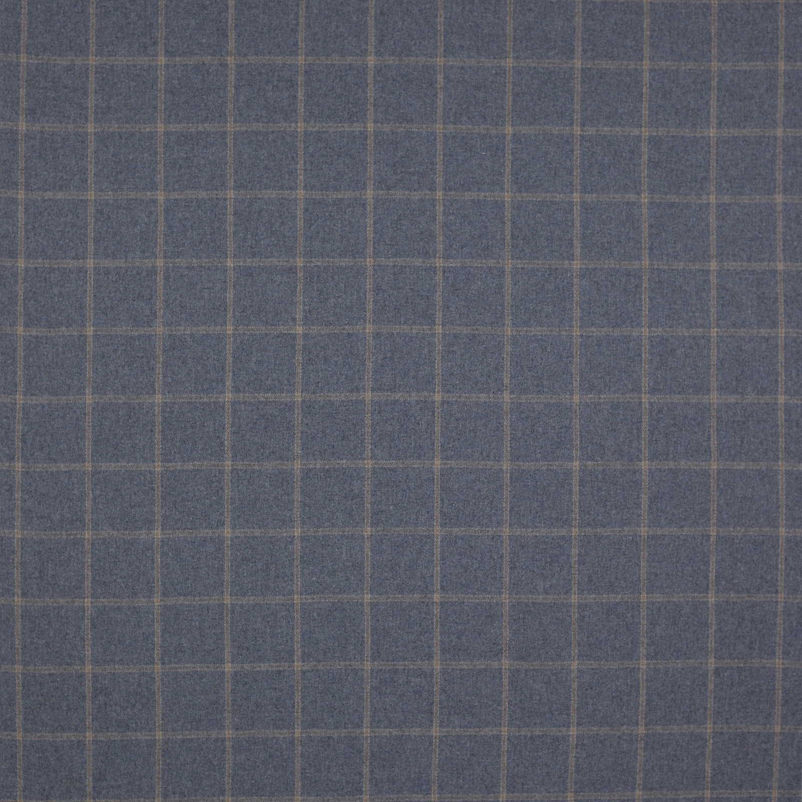 Muted navy wool plaid with fine pale crosslines and soft woven texture