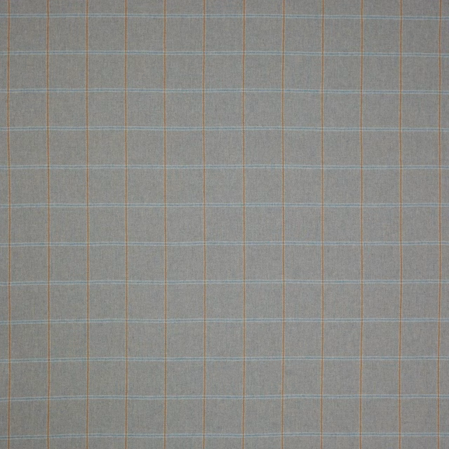 Muted blue-grey wool plaid with fine pale blue and tan lines