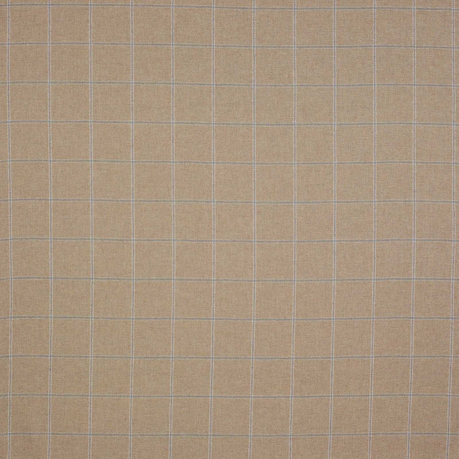Pale beige wool plaid with fine light grid lines on a soft woven ground