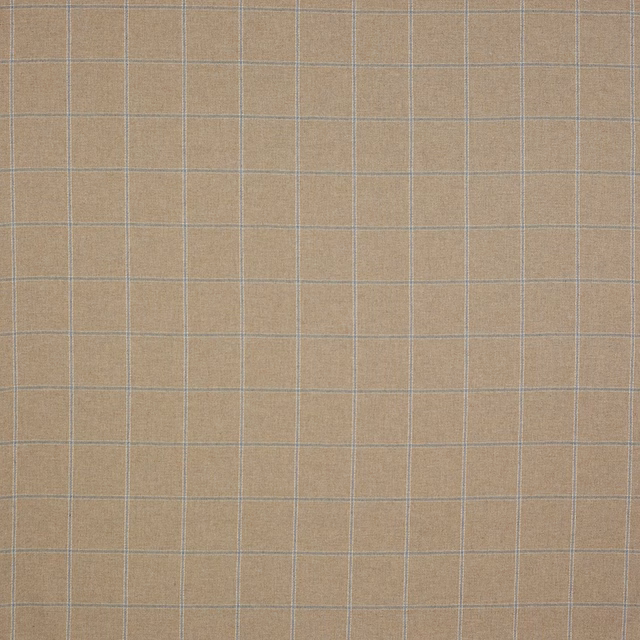 Pale beige wool plaid with fine light grid lines on a soft woven ground