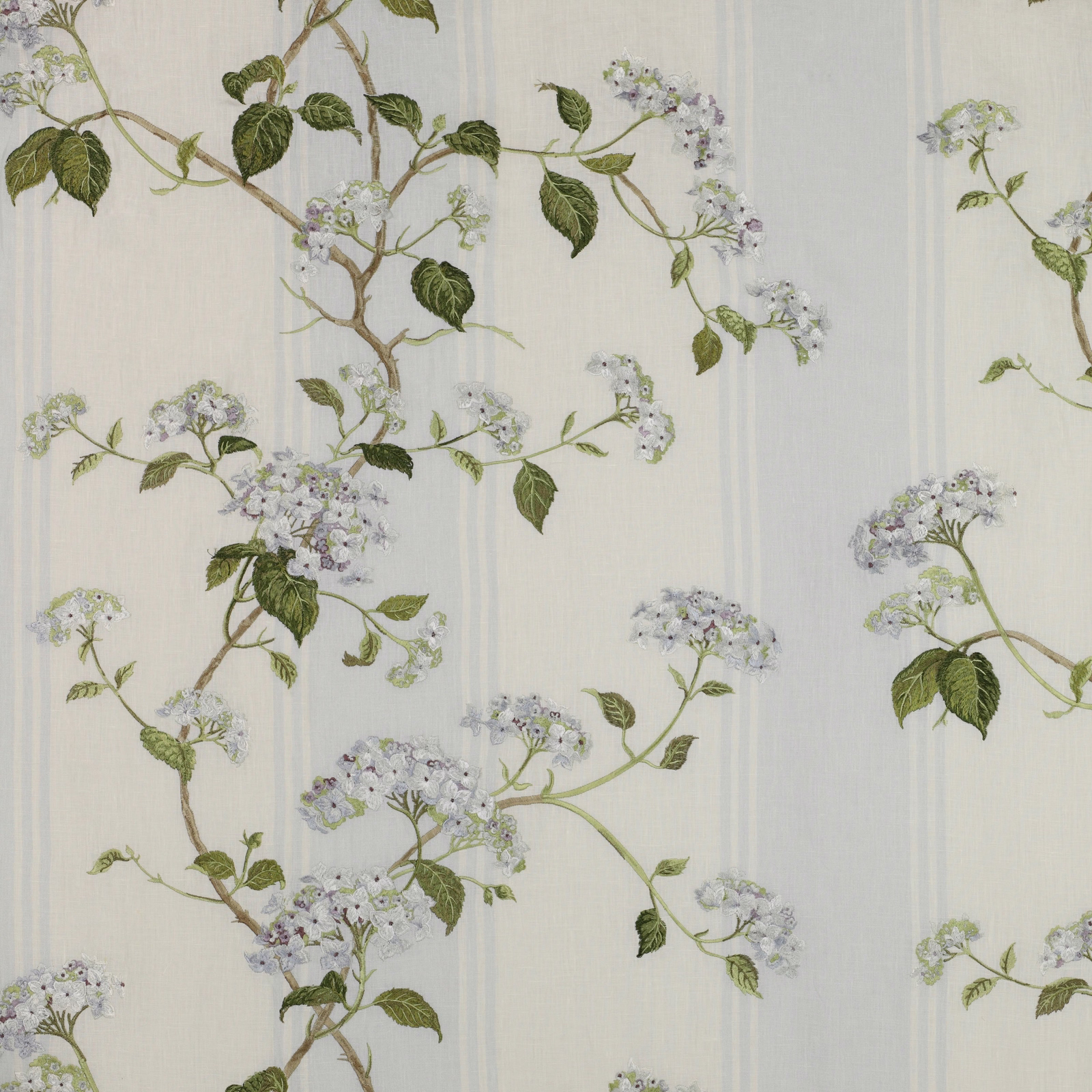 Pale blue floral linen blend with trailing green stems and white blossoms