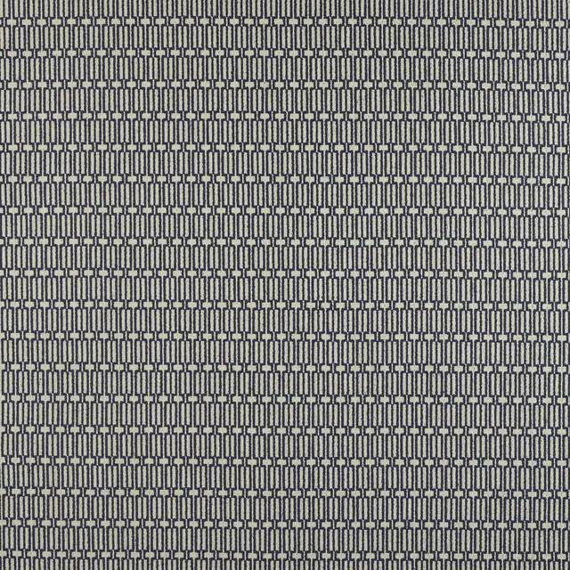Small geometric fabric in deep teal blue on a pale ground