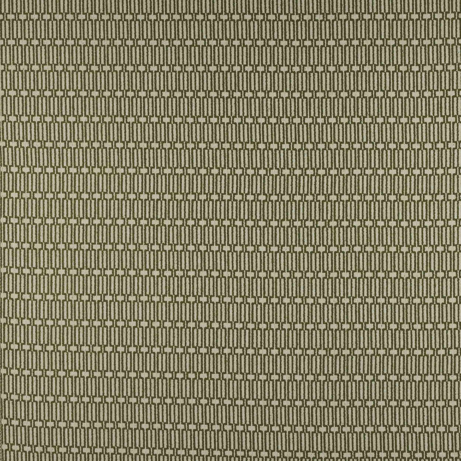 Close-up of small olive-brown geometric weave on a warm beige swatch