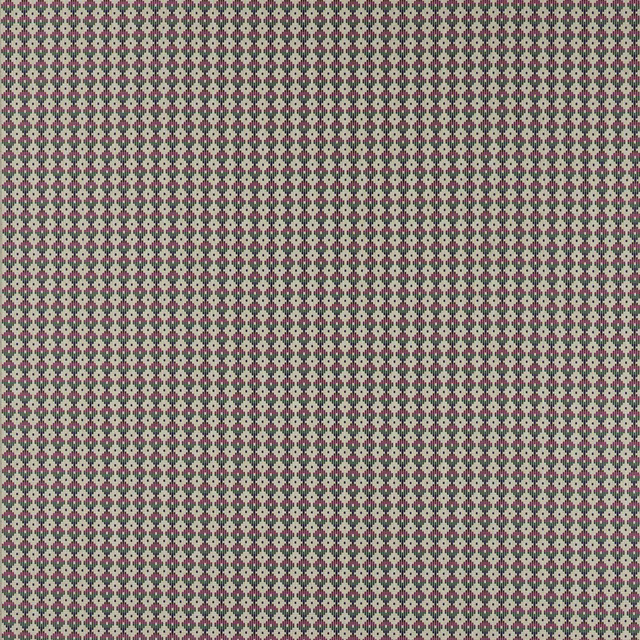 Small geometric fabric swatch in fuchsia, green and ivory dots and diamonds