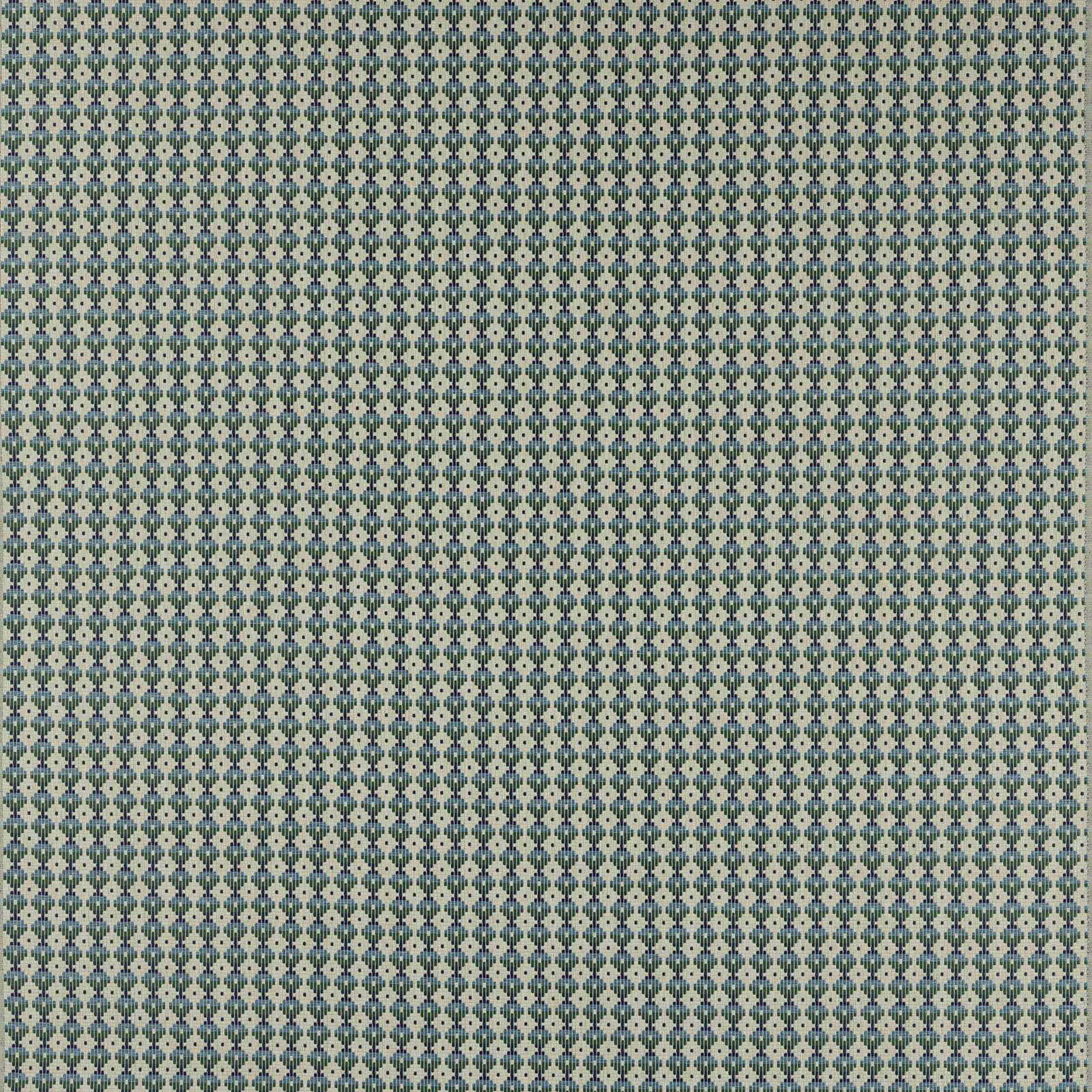 Small teal geometric dots and cream ground swatch with fine woven texture