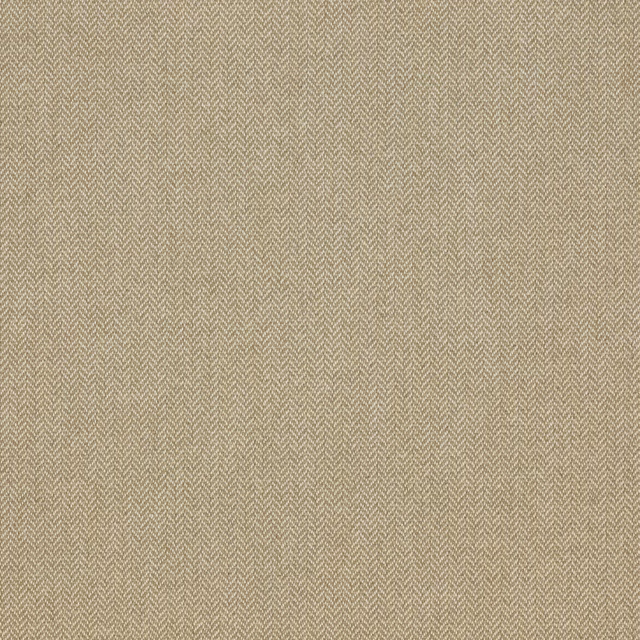 Close-up of warm beige herringbone fabric with fine woven texture