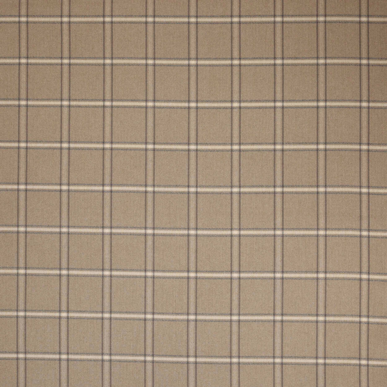Warm beige plaid fabric with fine taupe and ivory grid lines