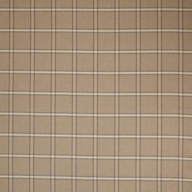 Warm beige plaid fabric with fine taupe and ivory grid lines
