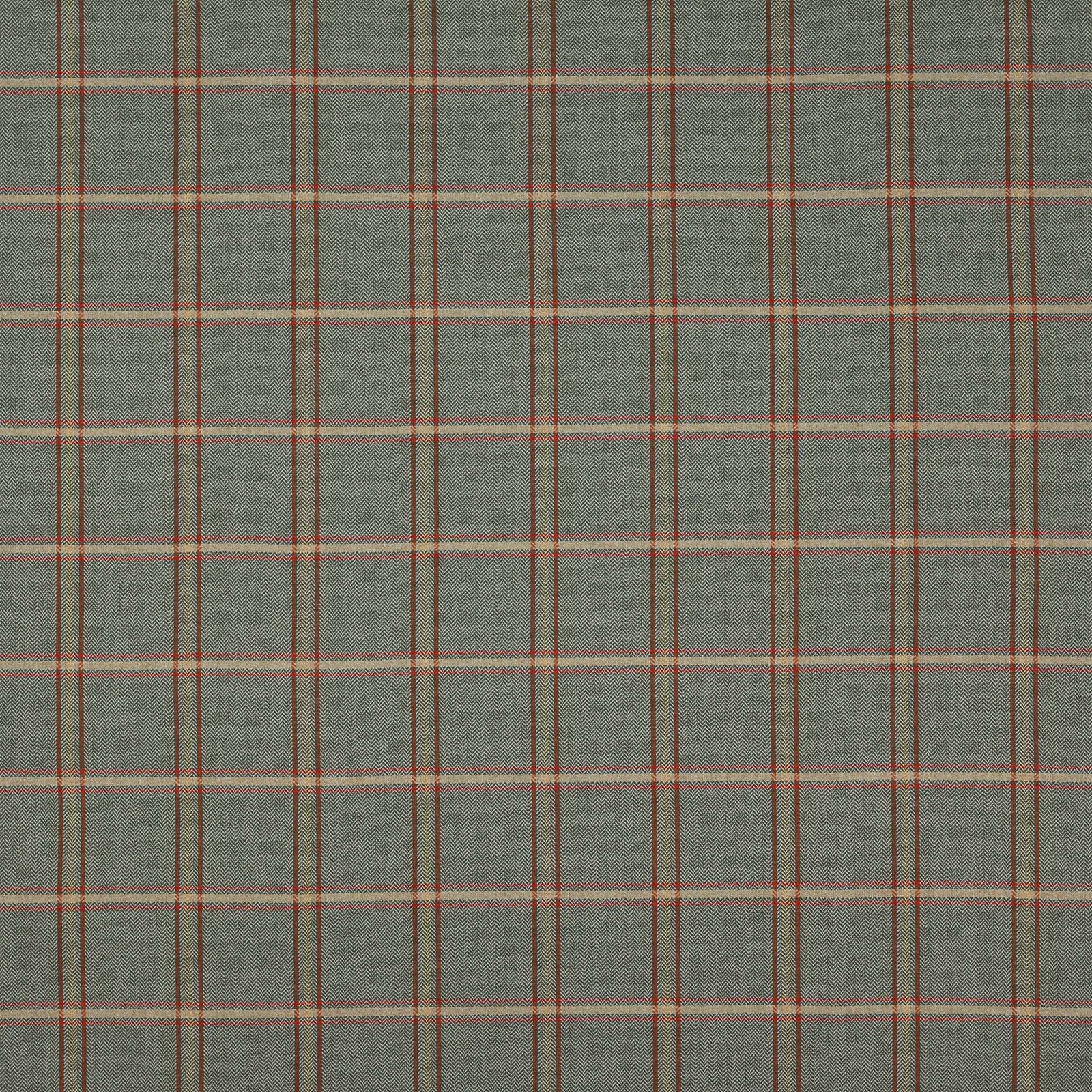 Sage green plaid fabric with fine red and pale cross stripes