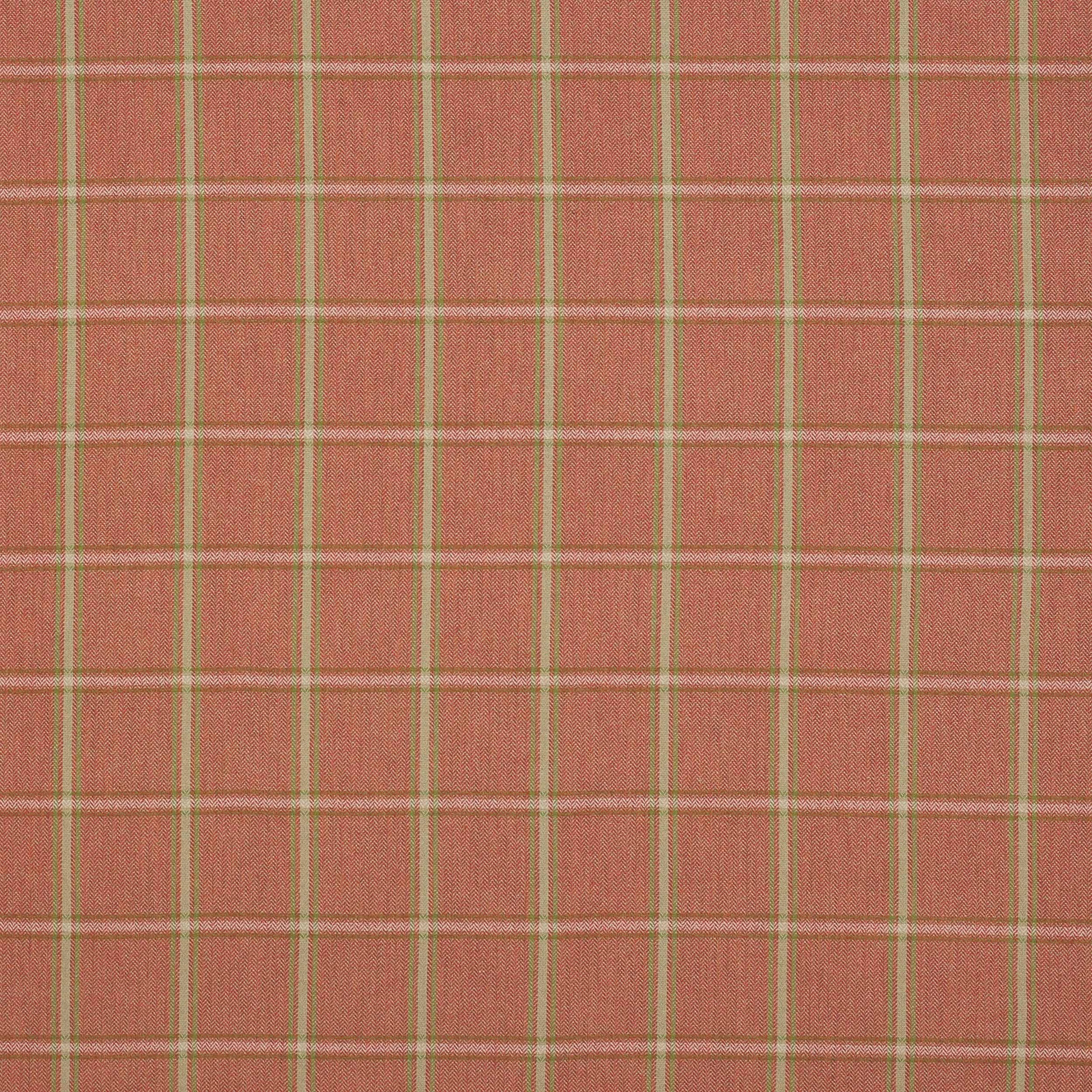 Tomato-red plaid fabric with pale green and cream check lines