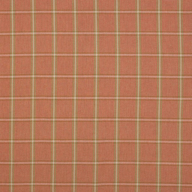 Tomato-red plaid fabric with pale green and cream check lines