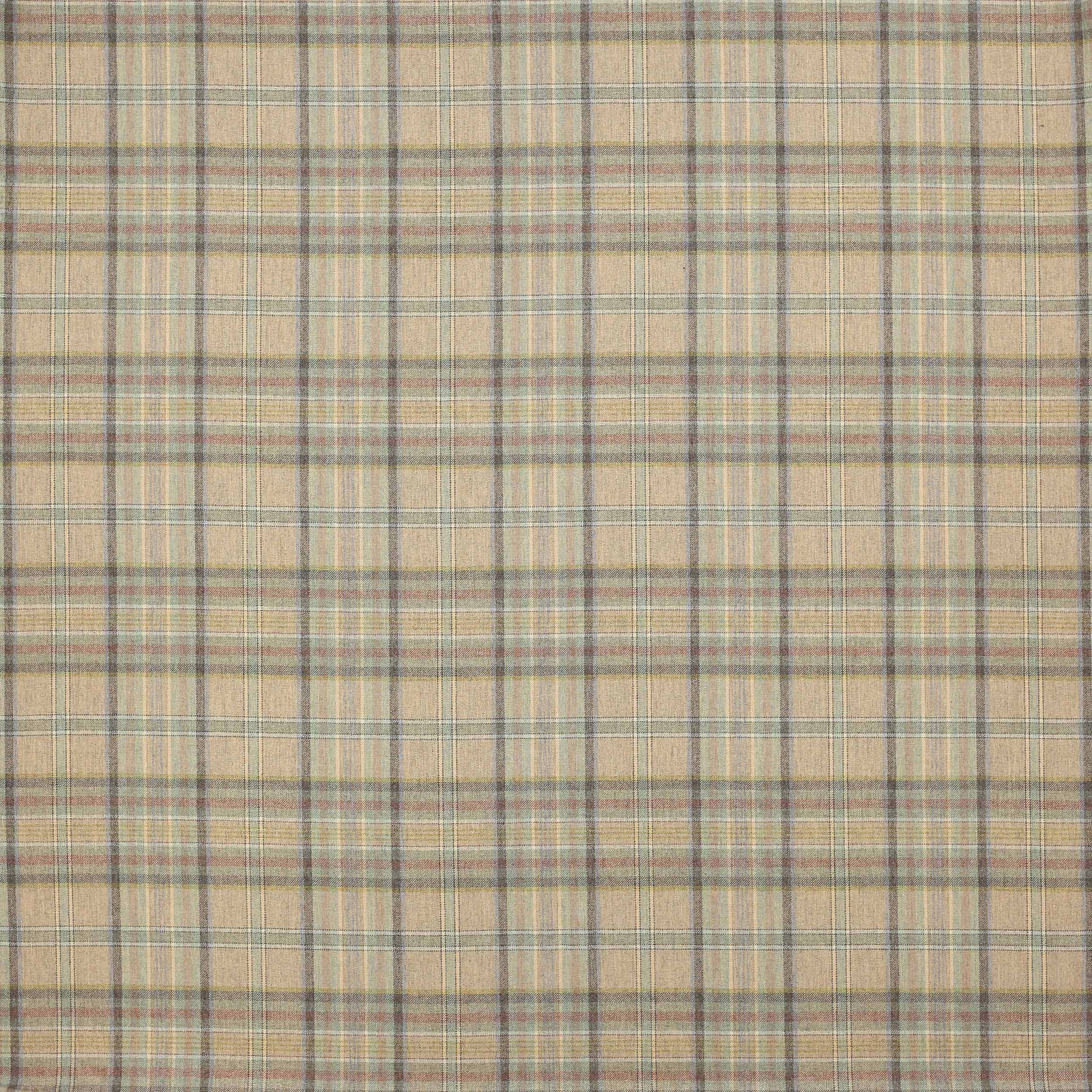 Sand and beige plaid wool fabric with muted grey and rose checks