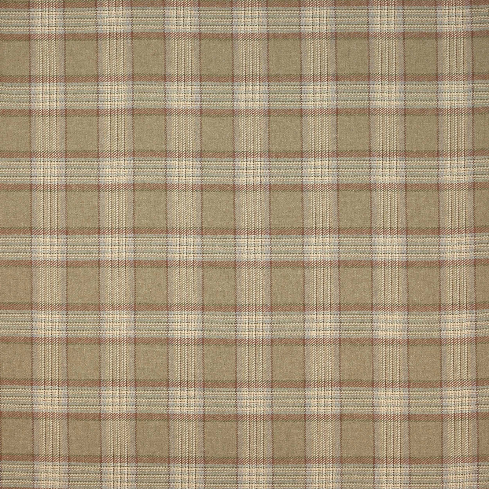 Warm sand and cream wool plaid swatch with fine muted rose lines