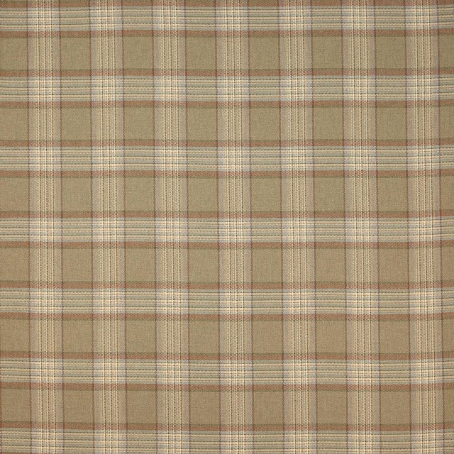 Warm sand and cream wool plaid swatch with fine muted rose lines