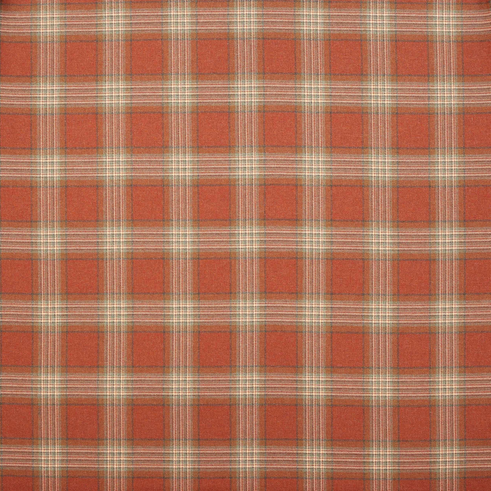 Terracotta wool plaid with cream and taupe checks on a textured swatch