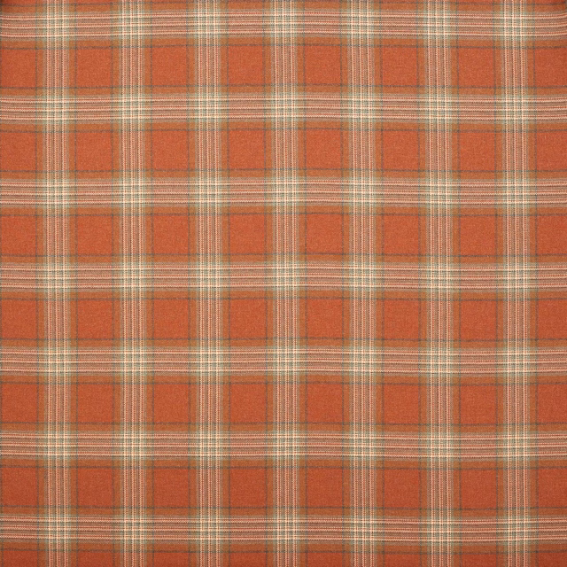 Terracotta wool plaid with cream and taupe checks on a textured swatch