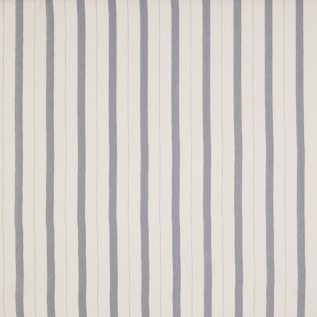 Ivory sheer linen with vertical soft blue stripes