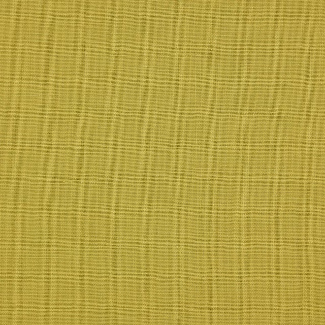 Close-up of plain-woven moss green linen fabric swatch
