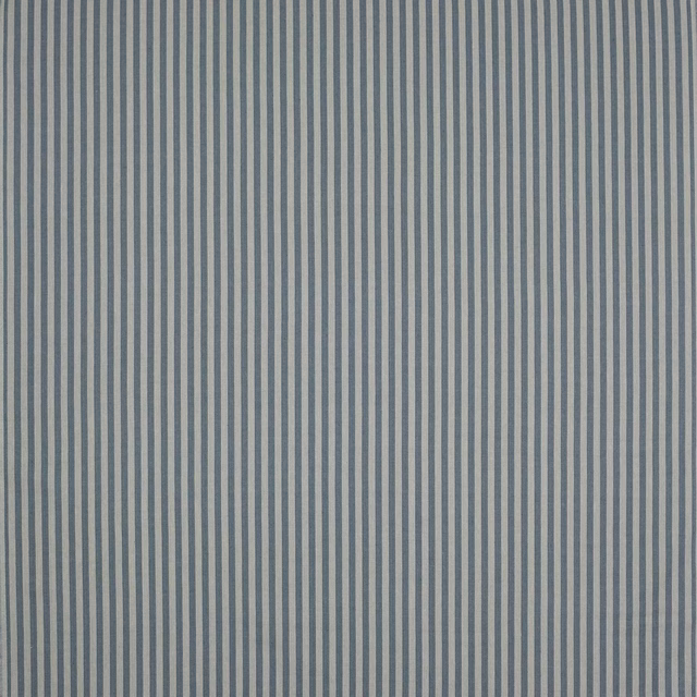 Fine vertical blue and pale stripe linen fabric with a dry woven texture
