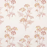 Cream fabric swatch with scattered red and gold botanical floral stems