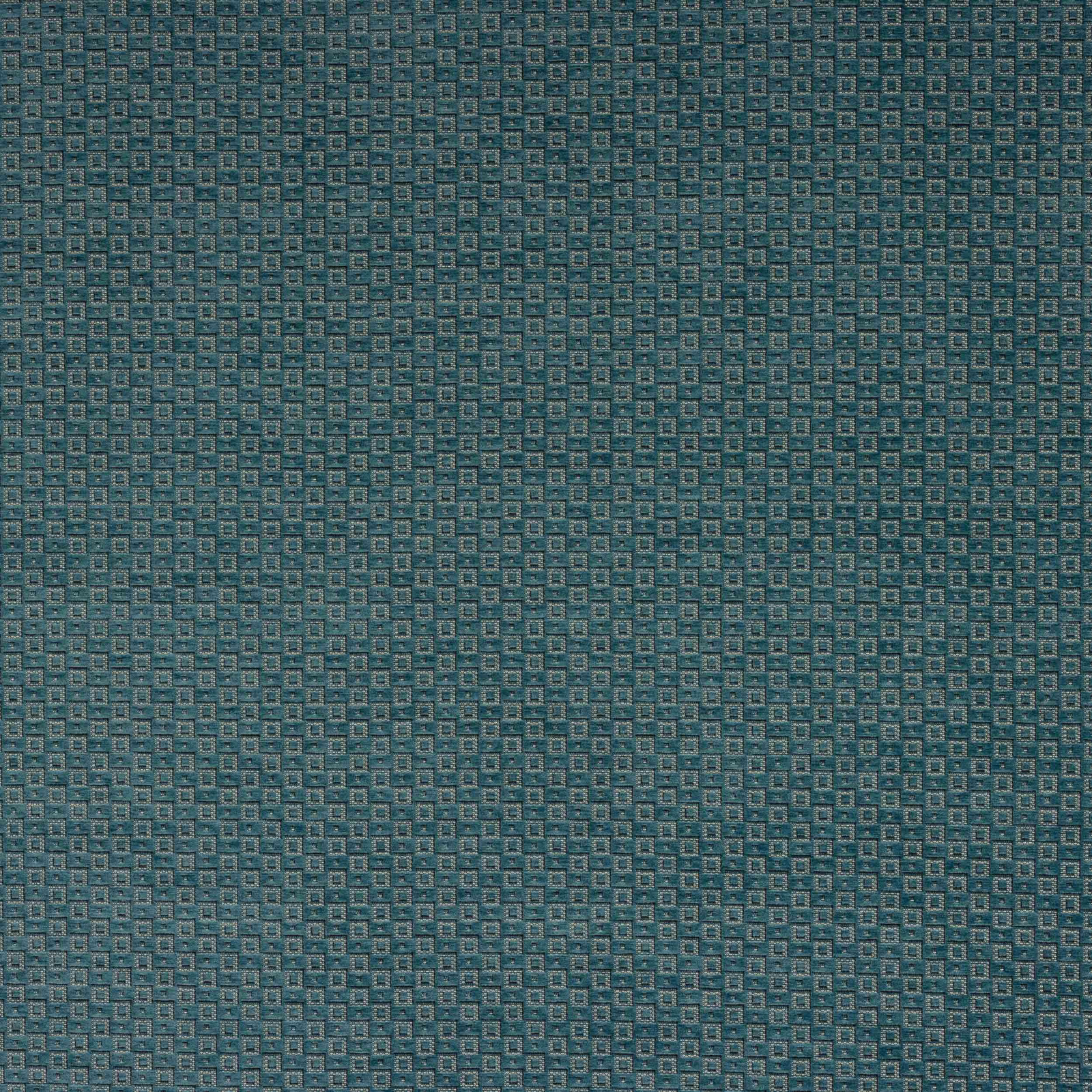 Teal-blue small geometric woven fabric with tiny square repeat