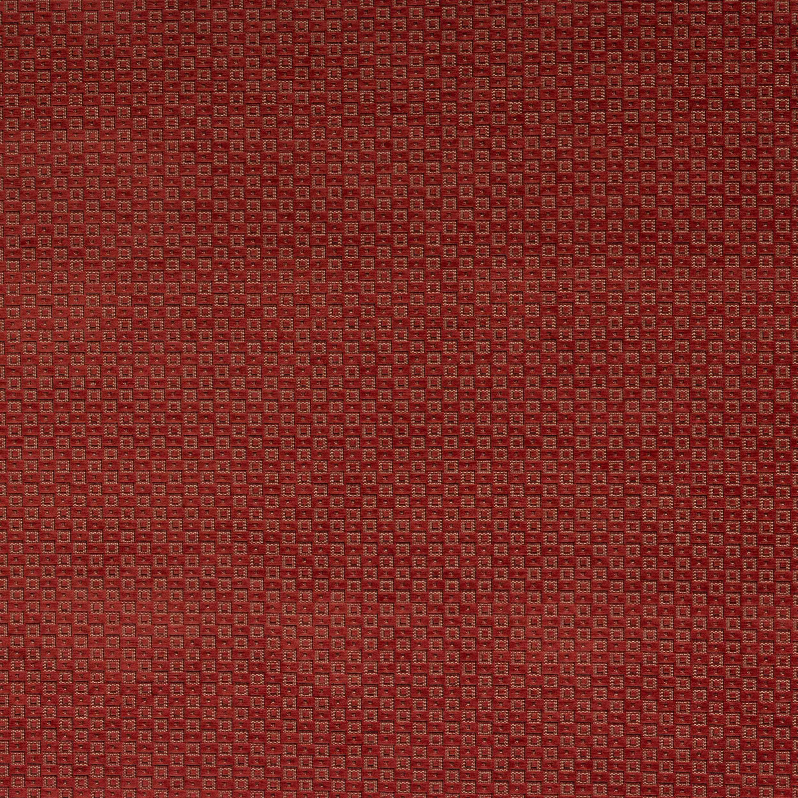 Close-up of Fulmar Red geometric fabric in deep brick red weave