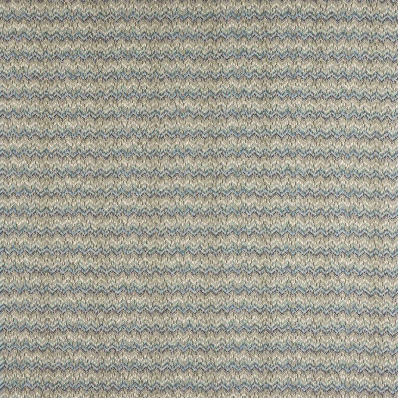 Close-up of Gustav Silver/Blue fabric showing a fine zigzag weave in silver, blue-grey and sage tones.