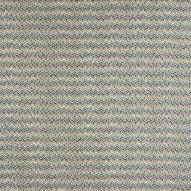 Close-up of Gustav Silver/Blue fabric showing a fine zigzag weave in silver, blue-grey and sage tones.