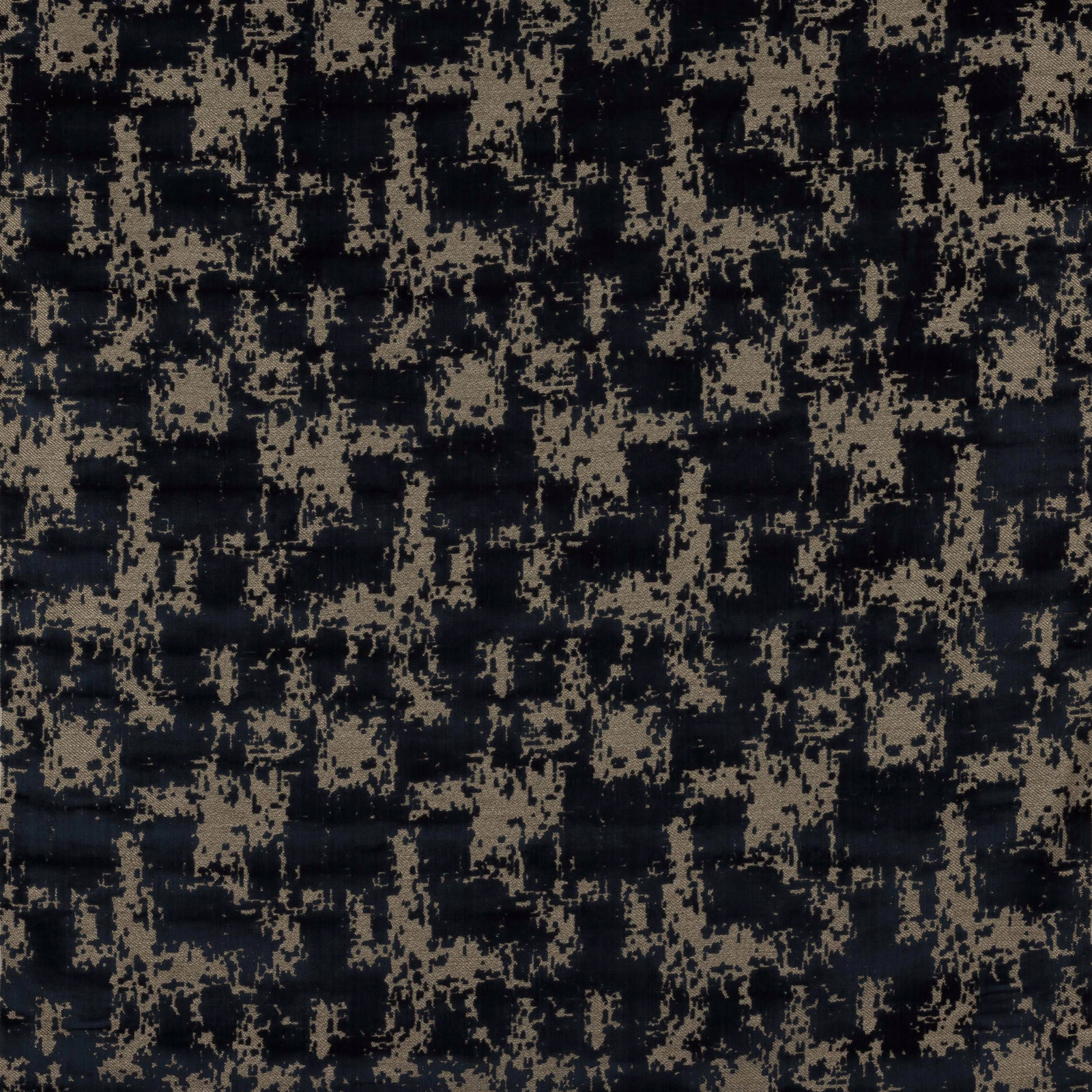 Navy and taupe geometric woven fabric with a textured mosaic effect