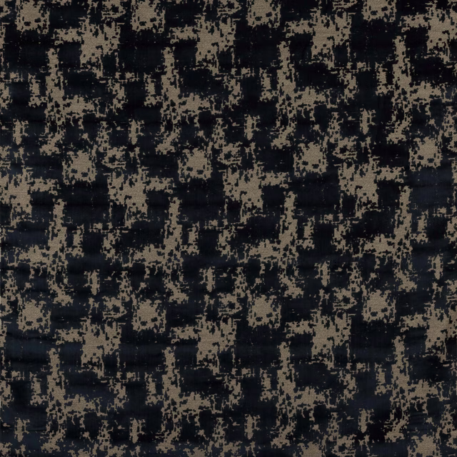 Navy and taupe geometric woven fabric with a textured mosaic effect