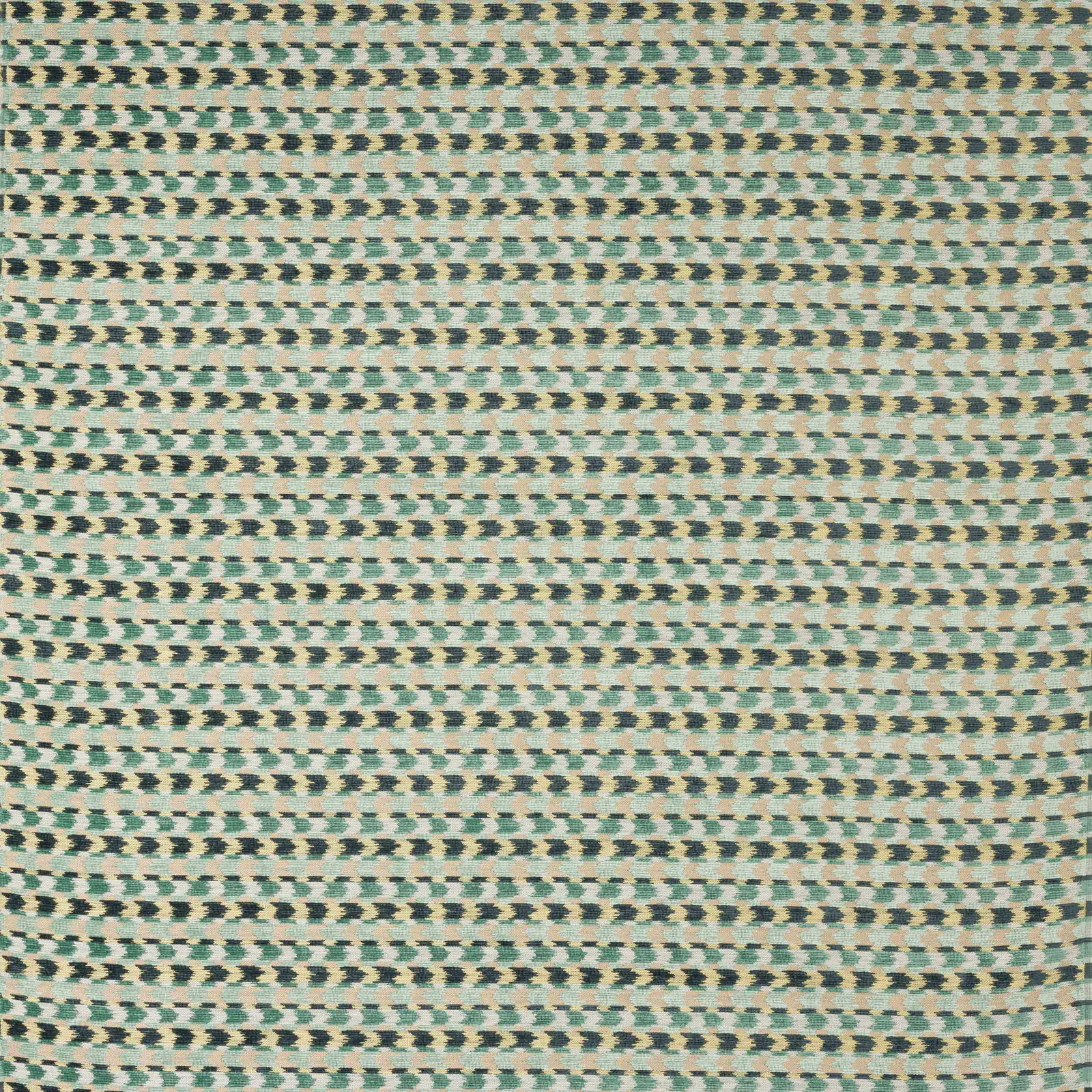 Close-up of aqua, teal and beige small striped fabric with textured weave