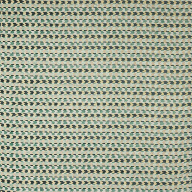 Close-up of aqua, teal and beige small striped fabric with textured weave