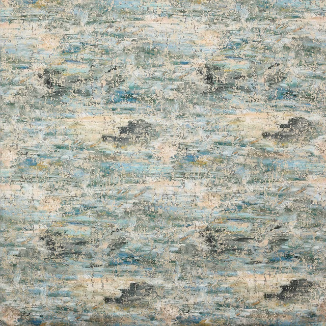 Abstract aqua and cream fabric with weathered grey painterly texture