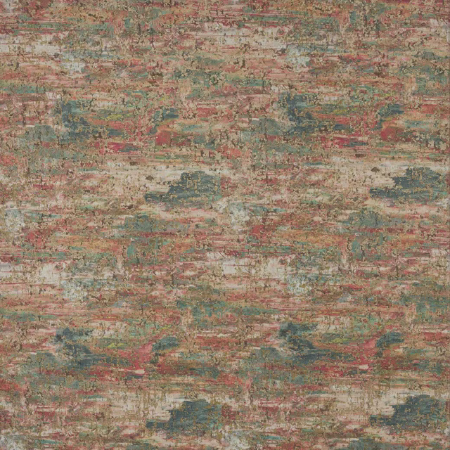 Painterly abstract fabric swatch in blush pink, slate blue and muted cream