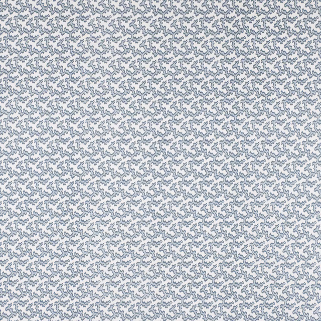 Small abstract blue-grey pattern on a pale powder-blue linen ground