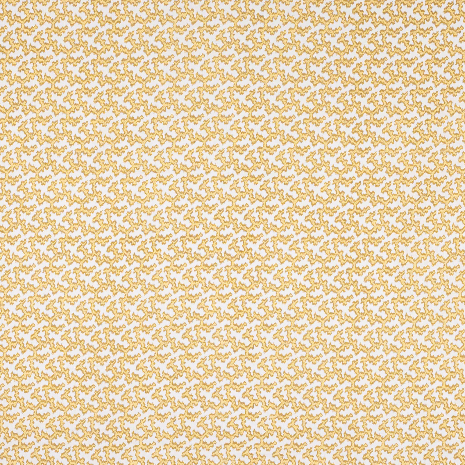 Close-up of a small geometric linen pattern in soft gold on ivory