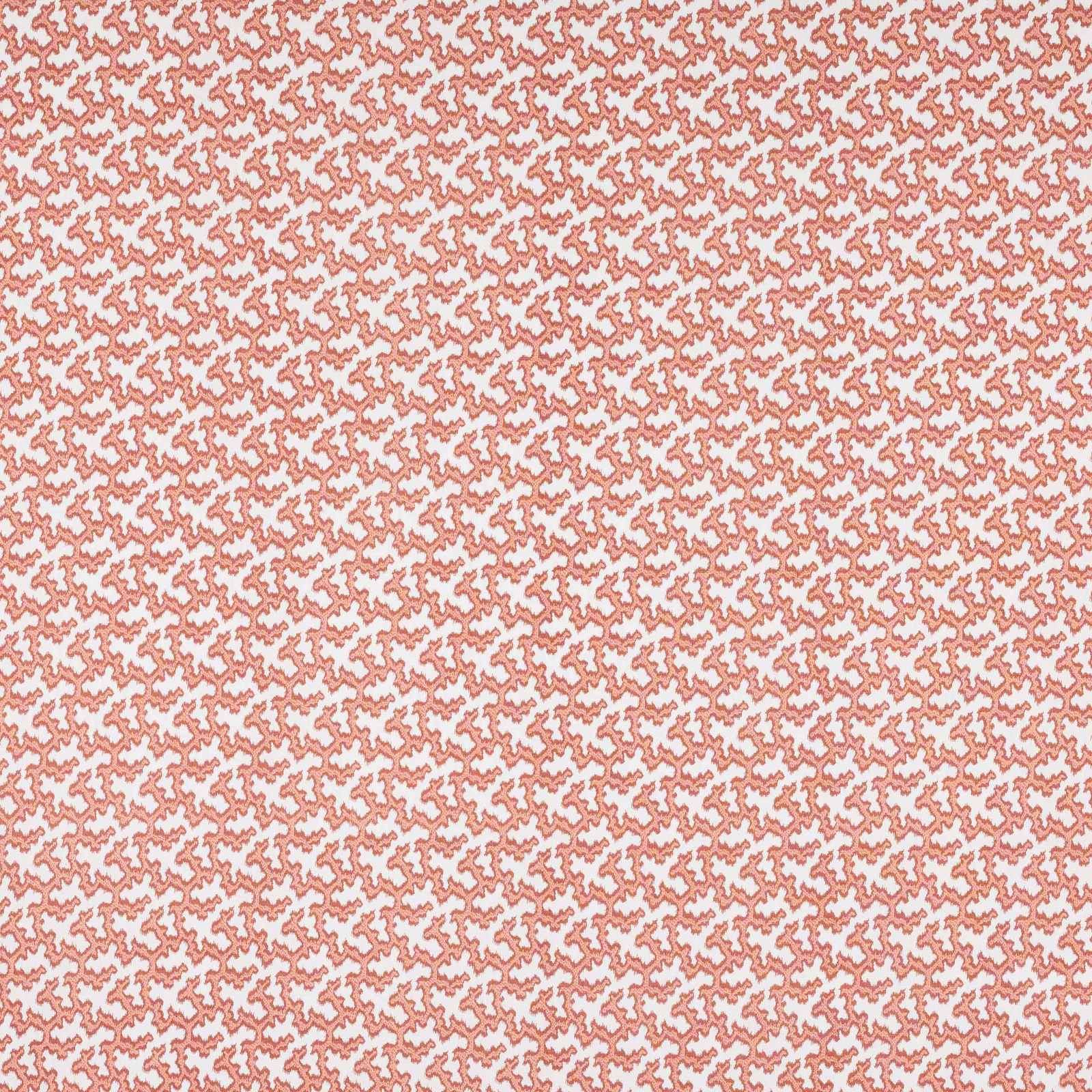 Small coral-red geometric pattern on a pale linen ground