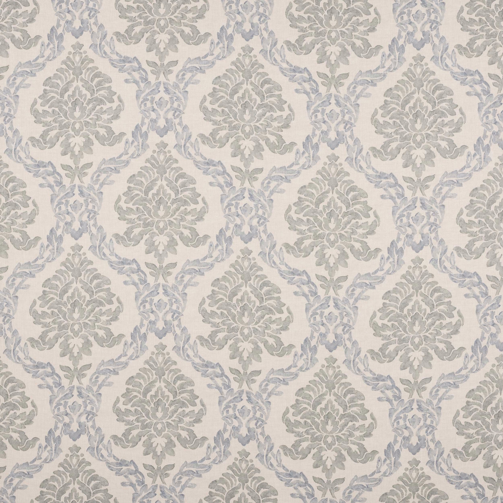 Soft old blue damask pattern on a pale linen ground