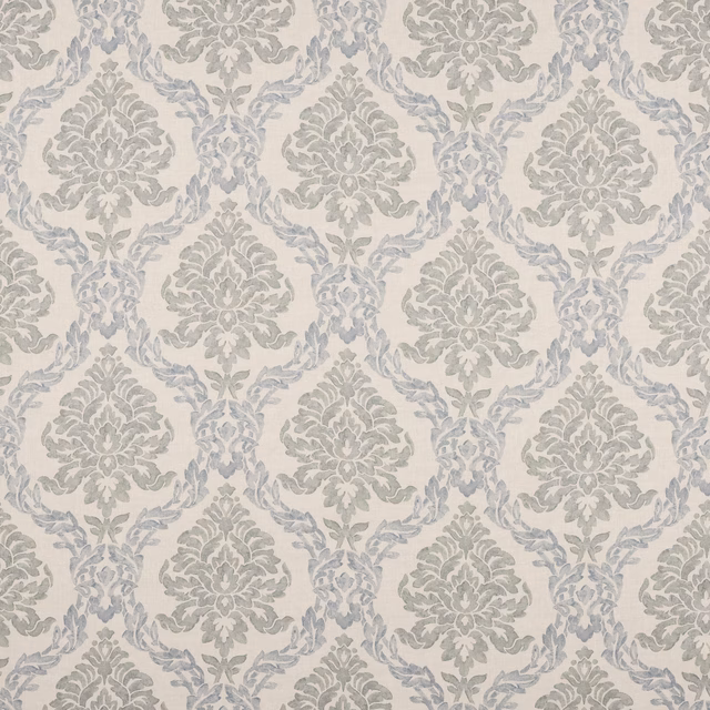 Soft old blue damask pattern on a pale linen ground