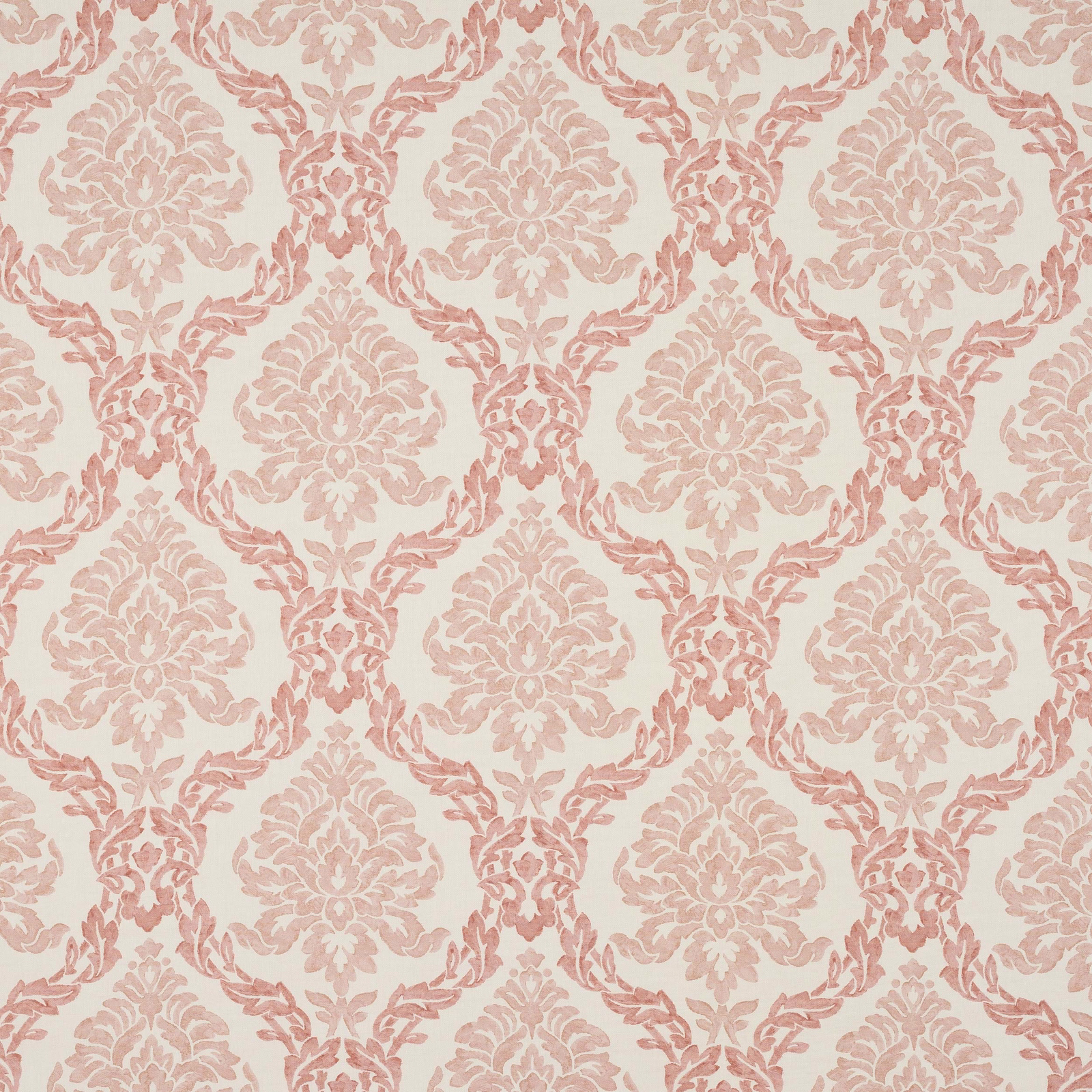 Pale rose-red damask linen swatch on a warm ivory ground