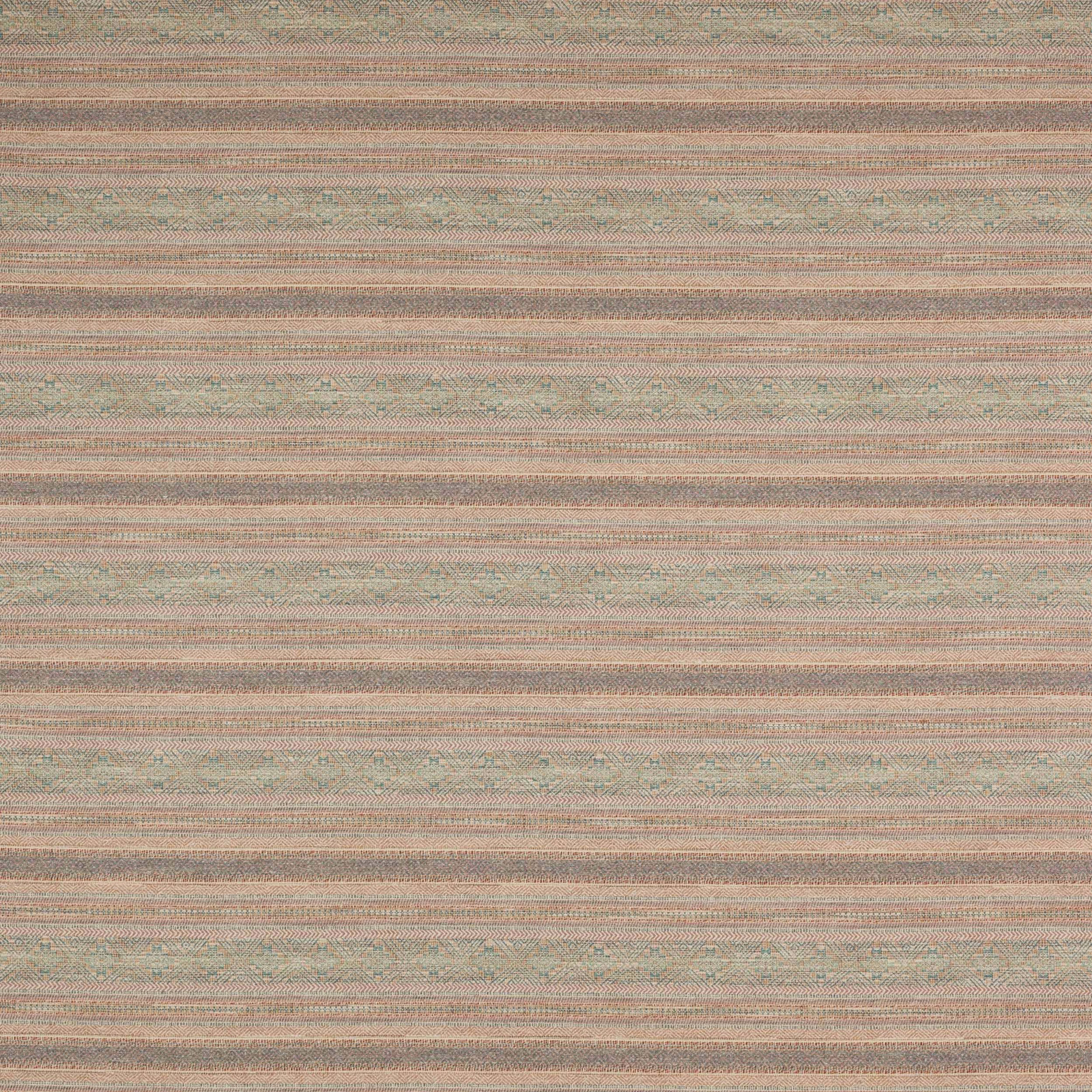 Muted aqua and taupe striped woven fabric with fine textured bands