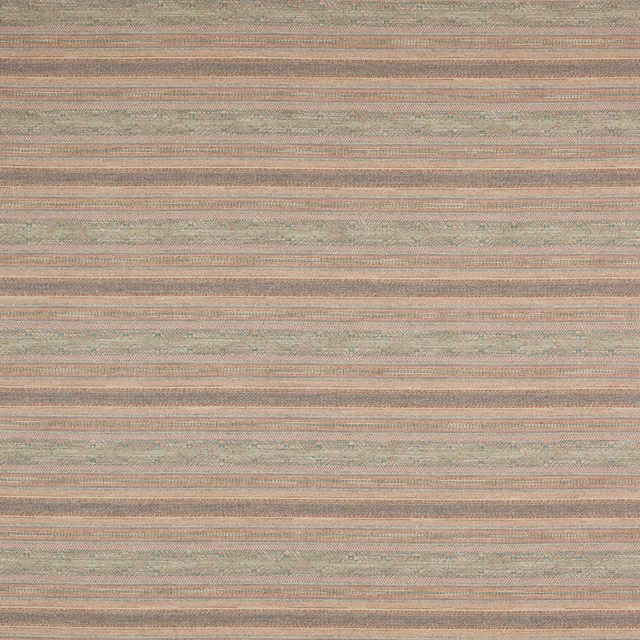 Muted aqua and taupe striped woven fabric with fine textured bands